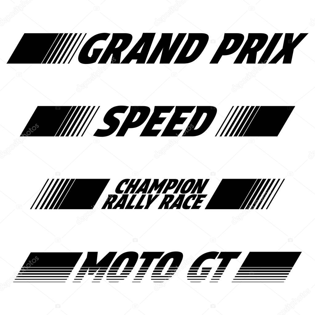 Set of four black flat racing decals with different halftone lines and sample text