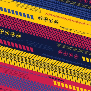 Pembe, sarı ve mavi lastik izi