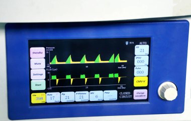  Close-up view of display of anesthesia equipment in hospital                                   