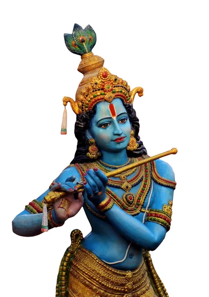 View Indian Hindu God Krishna Idol Isolated White Fotos De Bancos De Imagens