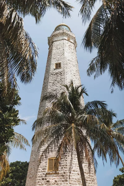 White Lighthouse Dondra Sri Lanka Point Dondra Palm Trees Blue — Stock Photo, Image