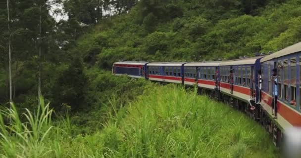 Sri Lanka Train Ride Mountain Rainforests Railway Tunnels High Quality — Stock Video