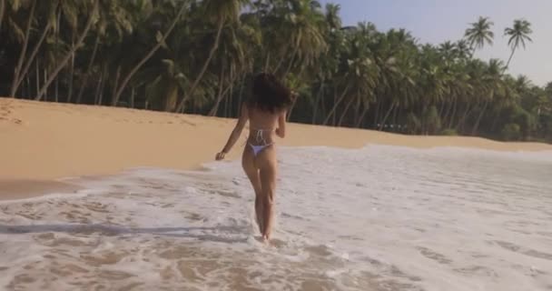 Wolność Beztroska Dziewczyna Gra Plusk Wody Zabawy Podczas Tropikalnych Wakacji — Wideo stockowe