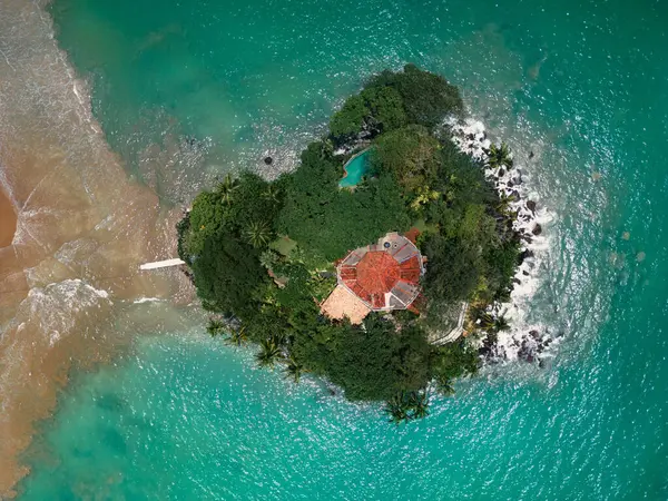 Aerial Drone View Taprobane Island Weligama Sri Lanka Famous Landmark Stock Image