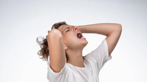 Young Woman Screams Yell Shout Stress Tension Problems Feels Horror Royalty Free Stock Photos