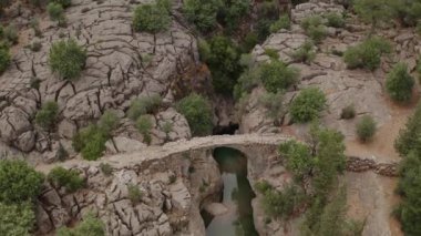 Türkiye 'deki Koprulu Kanyonu' ndan geçen dağ nehri üzerindeki antik Roma köprüsü