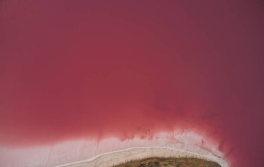 Amazing forms of land surface with water and salt, nature abstract background, aerial view of pink extremely salty Syvash Lake also known as Putrid or Rotten Sea. Landscape of Ukraine, Kherson Region