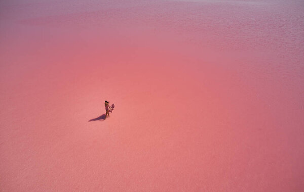 Aerial Drone Top Photo Natural Pink Lake Kuyalnik Odessa Ukraine Royalty Free Stock Images
