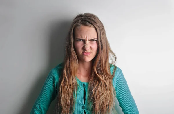 Portrait Young Woman Disgusted Expression — Stock Photo, Image