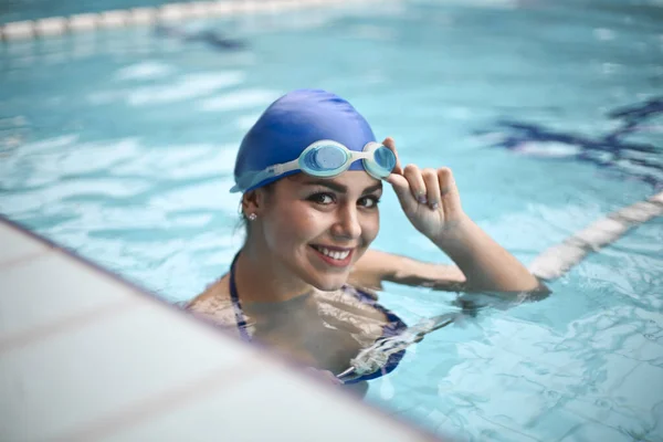 Young Smiling Woman Swimming Pool Stock Picture