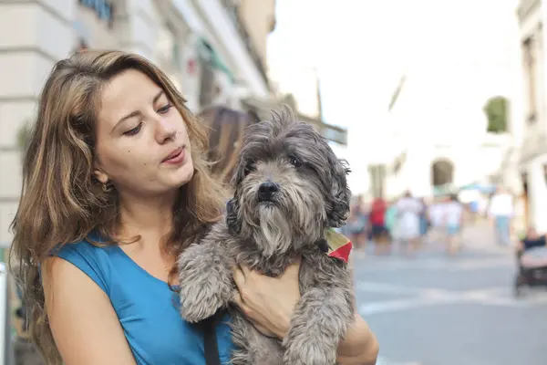 Junge Frau Mit Ihrem Hund Arm Stockbild