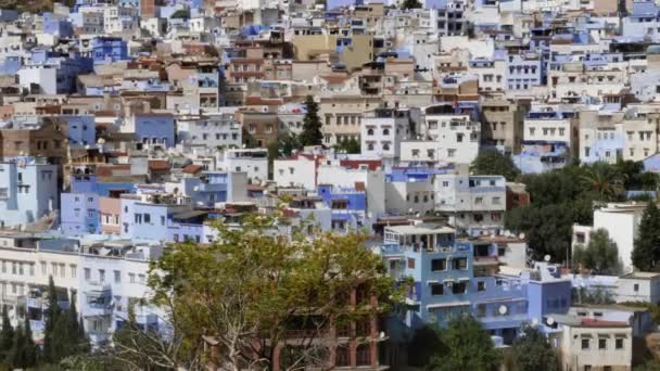 Вид Медину Чефшоуена Марокко Знаменита Туристична Екскурсія Через Свої Синьо — стокове відео