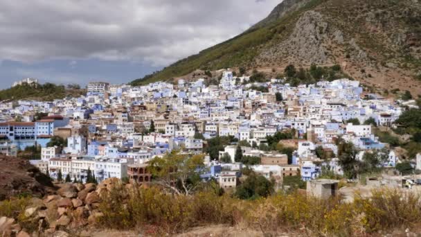 Вид Медину Чефшоуена Марокко Знаменита Туристична Екскурсія Через Свої Синьо — стокове відео