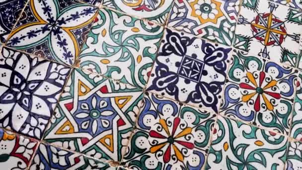 Färgglada Zellige Kakel Traditionell Marockansk Mosaik Design Tillverkad Med Naturliga — Stockvideo