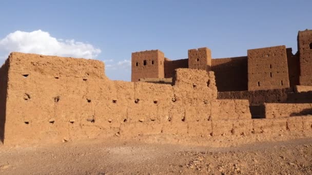Eine Kasbah Draa Tal Nahaufnahme Authentischer Traditioneller Marokkanischer Architektur Filmmaterial — Stockvideo