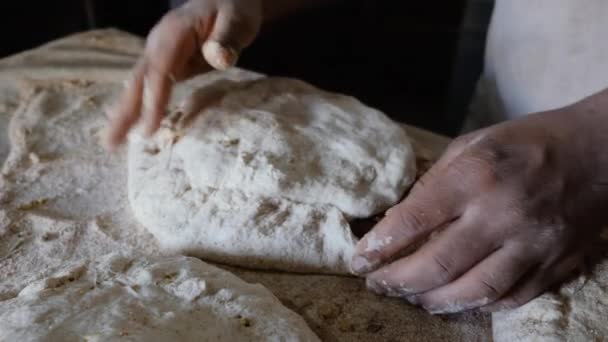 Making Traditional Stuffed Moroccan Berber Pizza Medfouna Local Dish Served — Stock Video