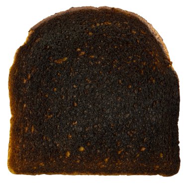 Yanmış bir tost parçasının izole edilmiş resmi.