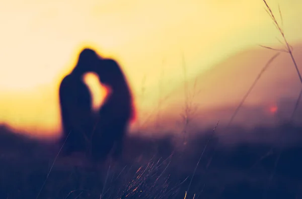 Retro Filtered Image Romantic Couple Embracing Fitness Sunset — Stock Photo, Image