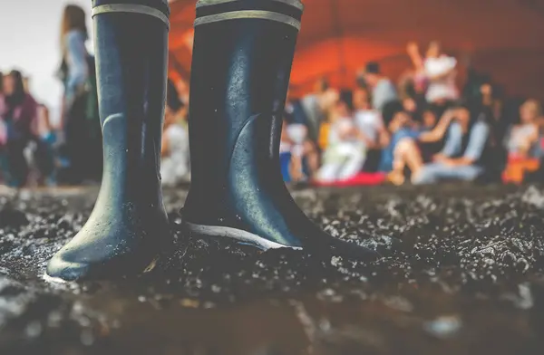 Rubber Boots Mud Music Festival Copy Space Royalty Free Stock Images