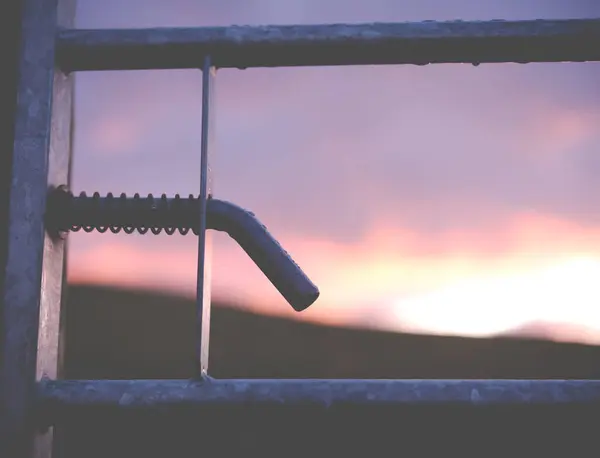 Druppels Water Een Poort Regen Schotse Grenzen Bij Zonsondergang Met Stockfoto