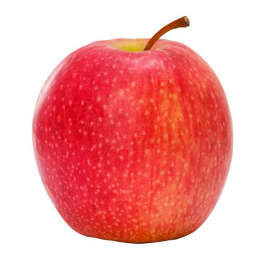 Beyaz bir arkaplanda izole edilmiş Parlak Kırmızı Kraliyet Galası (veya Cox veya Braeburn) elması