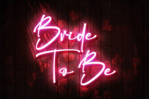 Menyasszony Neon Jel Egy Sötét Fából Készült Falon Illusztráció Piros — Stock Fotó