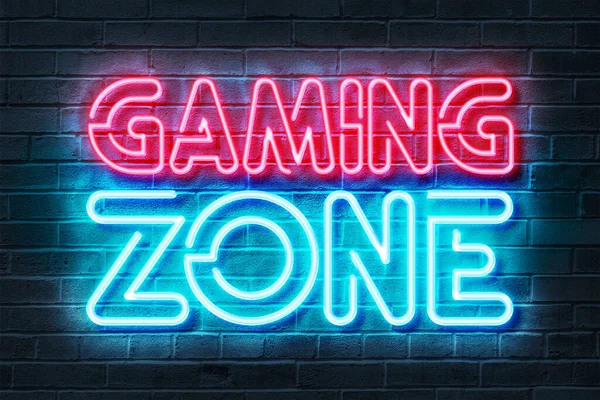 Gaming Zone Neon Sign Illustratie Een Donkere Bakstenen Achtergrond — Stockfoto