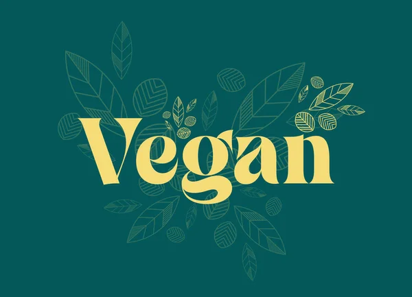 Vegan Tekst Ontwerp Vector Illustratie Een Groene Achtergrond — Stockvector