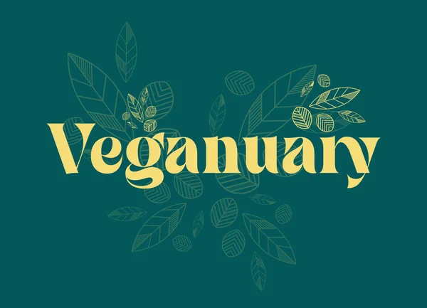 Veganuari Tekst Ontwerp Vector Illustratie Een Groene Achtergrond — Stockvector