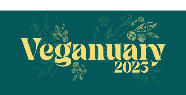 Veganuari 2023 Tekst Ontwerp Vector Illustratie Een Groene Achtergrond — Stockvector