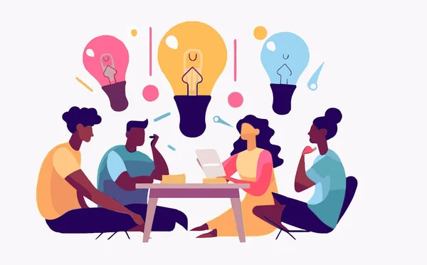 Diverse Business Team Neemt Deel Aan Een Brainstormsessie Creatieve Idee — Stockvector