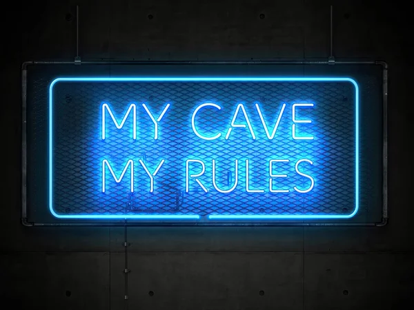 Man Cave Cave Rules Neon Sign Illusztráció Sötét Alapon — Stock Fotó