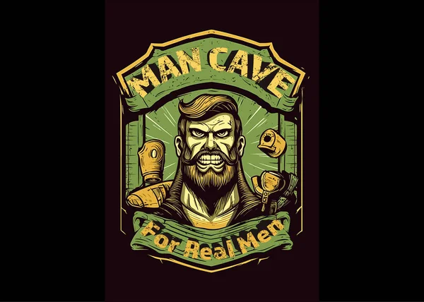 Man Cave Sign Valódi Férfiak Vektor Illusztráció — Stock Vector