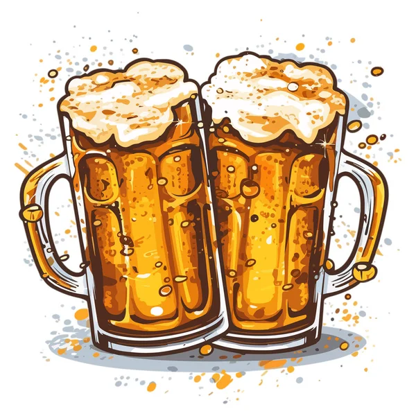 Canecas Cerveja Ilustração Vetorial Estilo Cômico Fundo Branco —  Vetores de Stock