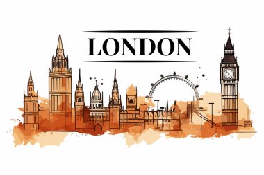 Londra Skyline Su Rengi Vektörü İllüstrasyonu