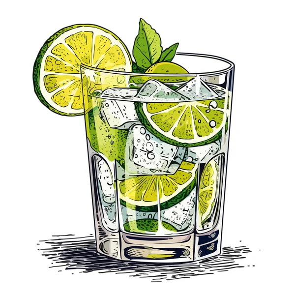 Farbige Illustration Von Gin Und Tonic — Stockvektor