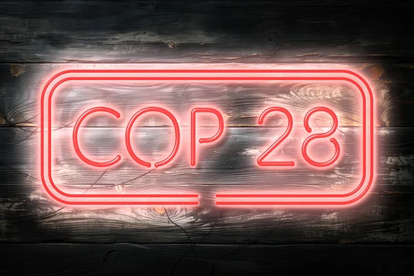 Cop Neon Sign Emiratos Árabes Unidos Noviembre 2023 Cumbre Internacional — Foto de Stock