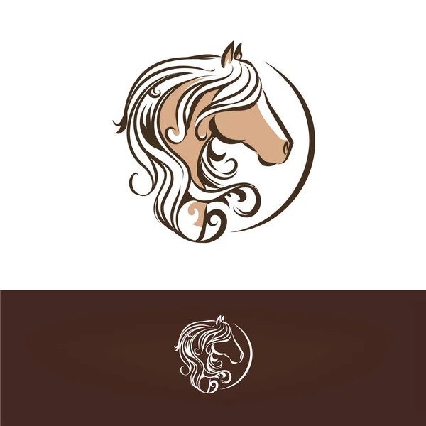Pferdekopf Logo Runder Form Mit Einfarbiger Abwandlung Friesenpferd Mit Langem — Stockvektor