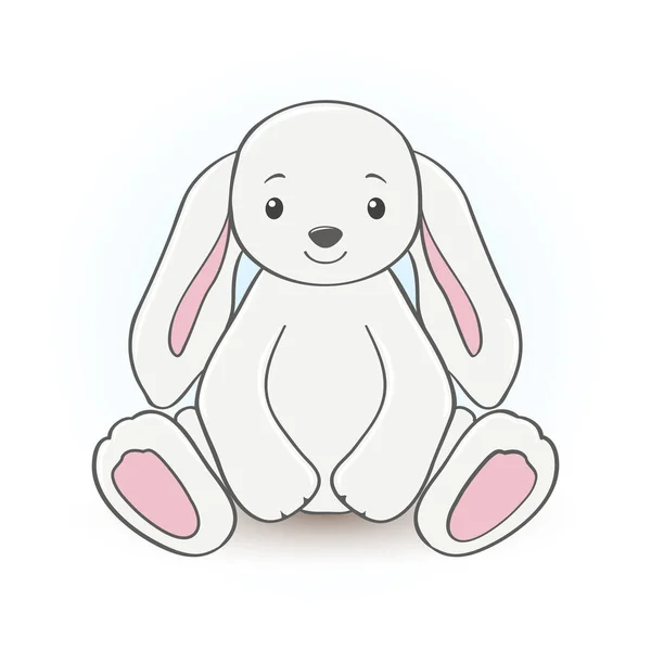 長い耳の小さなウサギ 柔らかいおもちゃとしてウサギの単純なベクトル描画 — ストックベクタ