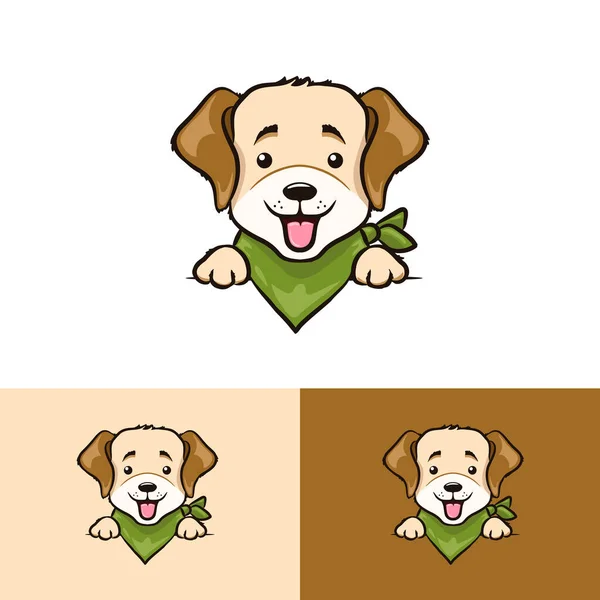 漫画の犬の頭と足のベクトルイラスト 開いた口と舌 ペットのロゴテンプレートを持つ小さな犬 — ストックベクタ