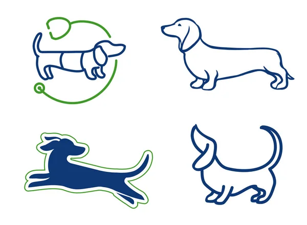 ペットショップのためのロゴや犬のシンボルデザインとしてダックスフントベクトル図面のセットは ラインアートイラストが含まれています — ストックベクタ