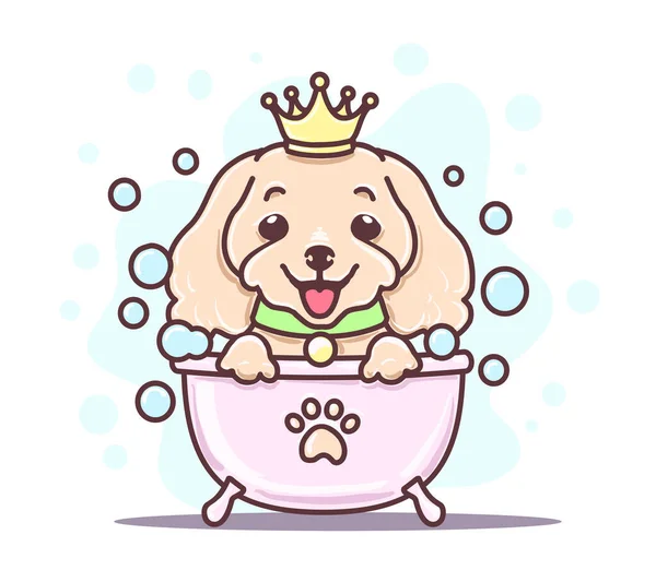 Character Cute Dog Tube Bath Time Illustration Dog Grooming Pet — Stock Vector