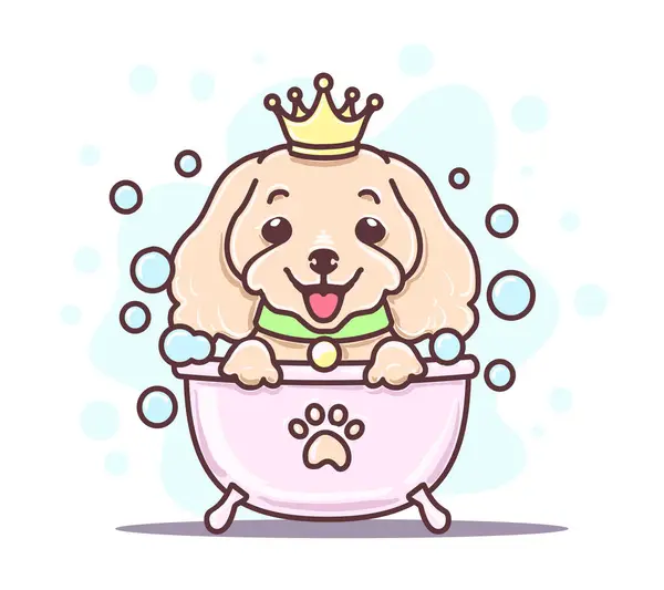 Personagem Cão Bonito Com Tubo Tempo Banho Ilustração Sobre Preparação — Vetor de Stock