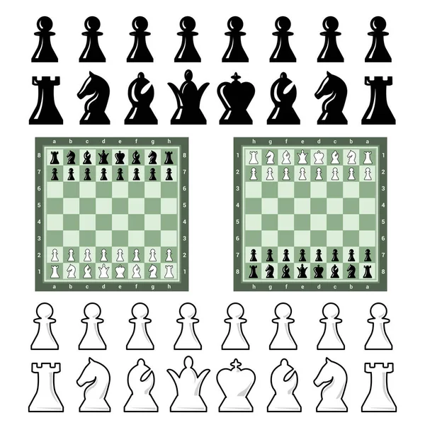 Черно Белая Шахматная Доска Шахматами Шахматные Фигуры Плоском Стиле Векторная — стоковый вектор