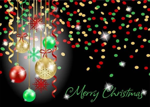 Fundo Natal Com Confetes Streamers Ornamentos Texto Ilustração Vetorial Eps10 — Vetor de Stock