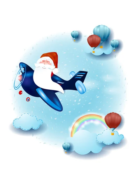 Bulutlu Gökyüzü Manzarası Uçakta Noel Baba Fantezi Illüstrasyonu Vektör Eps10 Telifsiz Stok Illüstrasyonlar