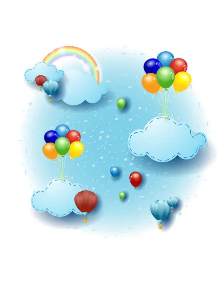 Пейзаж Висячою Хмарою Повітряними Кулями Векторні Ілюстрації Eps10 Ліцензійні Стокові Вектори