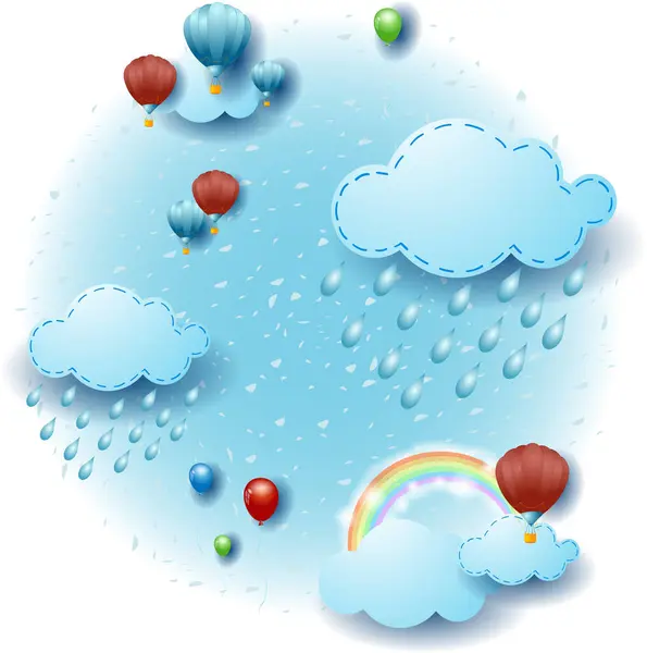 Himmelslandschaft Mit Wolken Und Regen Fantasie Illustration Vektor Eps10 lizenzfreie Stockvektoren