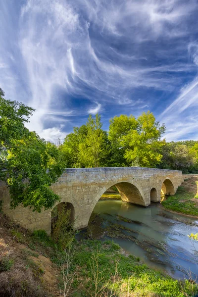 Podul Romanic Artigului Râului Osse Lângă Larressingle Drum Spre Santiago — Fotografie, imagine de stoc