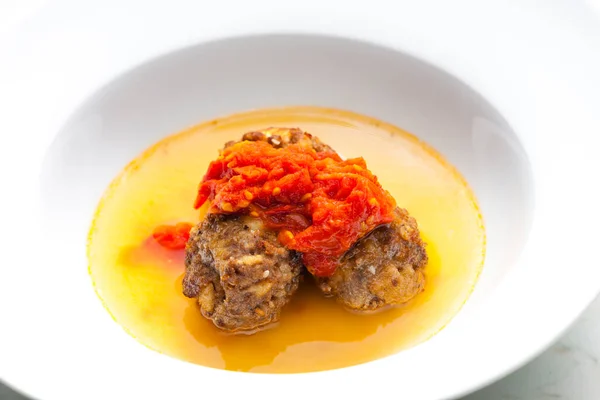 Broth Meatballs Tomato Sauce — Stock Photo, Image